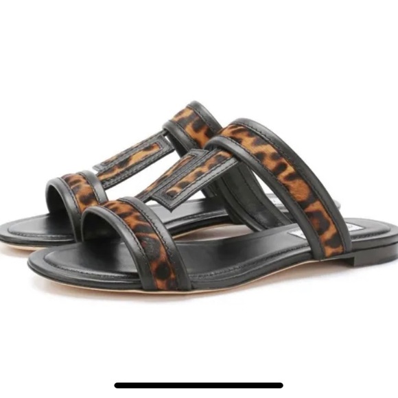 Tod’s leopard calf hair & black leather sandals. $ Firm - Picture 12 of 13